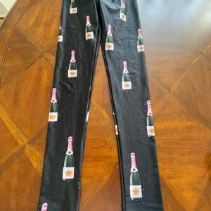 Black Leggings with Champagne Bottle Print